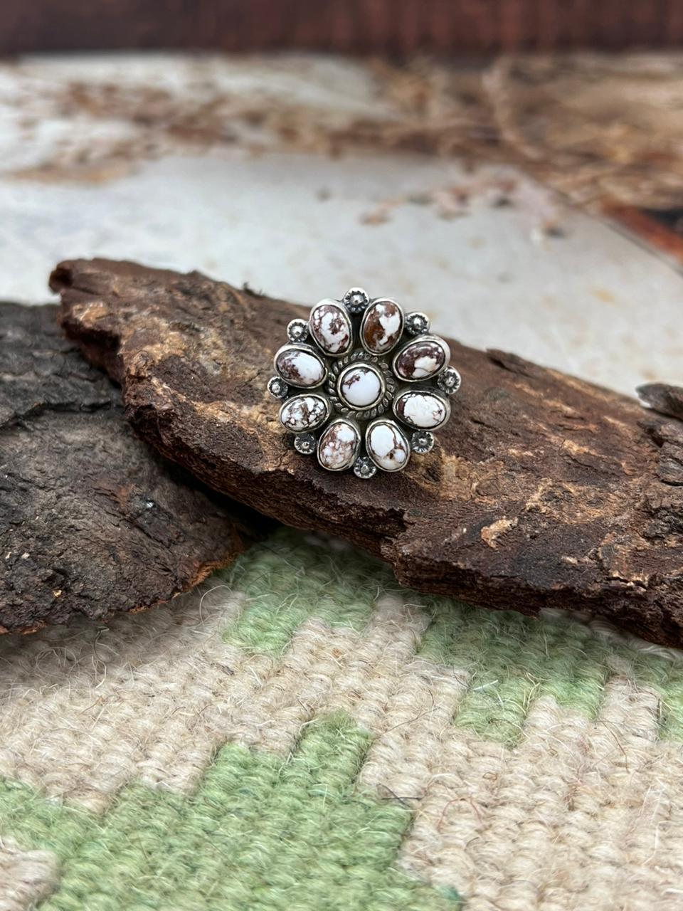 Handmade Sterling Silver Wildhorse Magnesite Adjustable Ring "Signed Nizhoni"