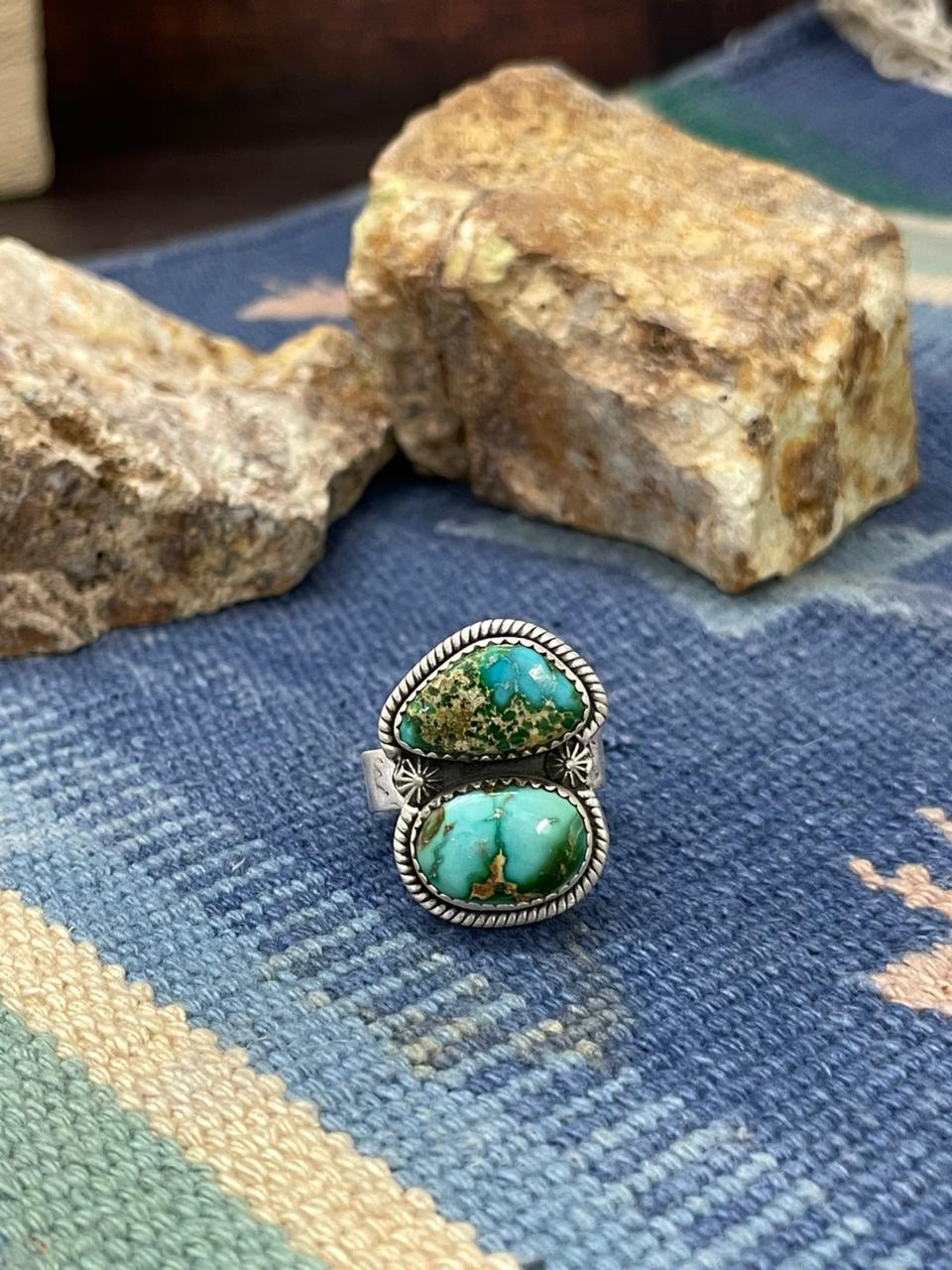 Handmade Sterling Silver Sonoran Mountain Turquoise Adjustable Ring " Signed Nizhoni"