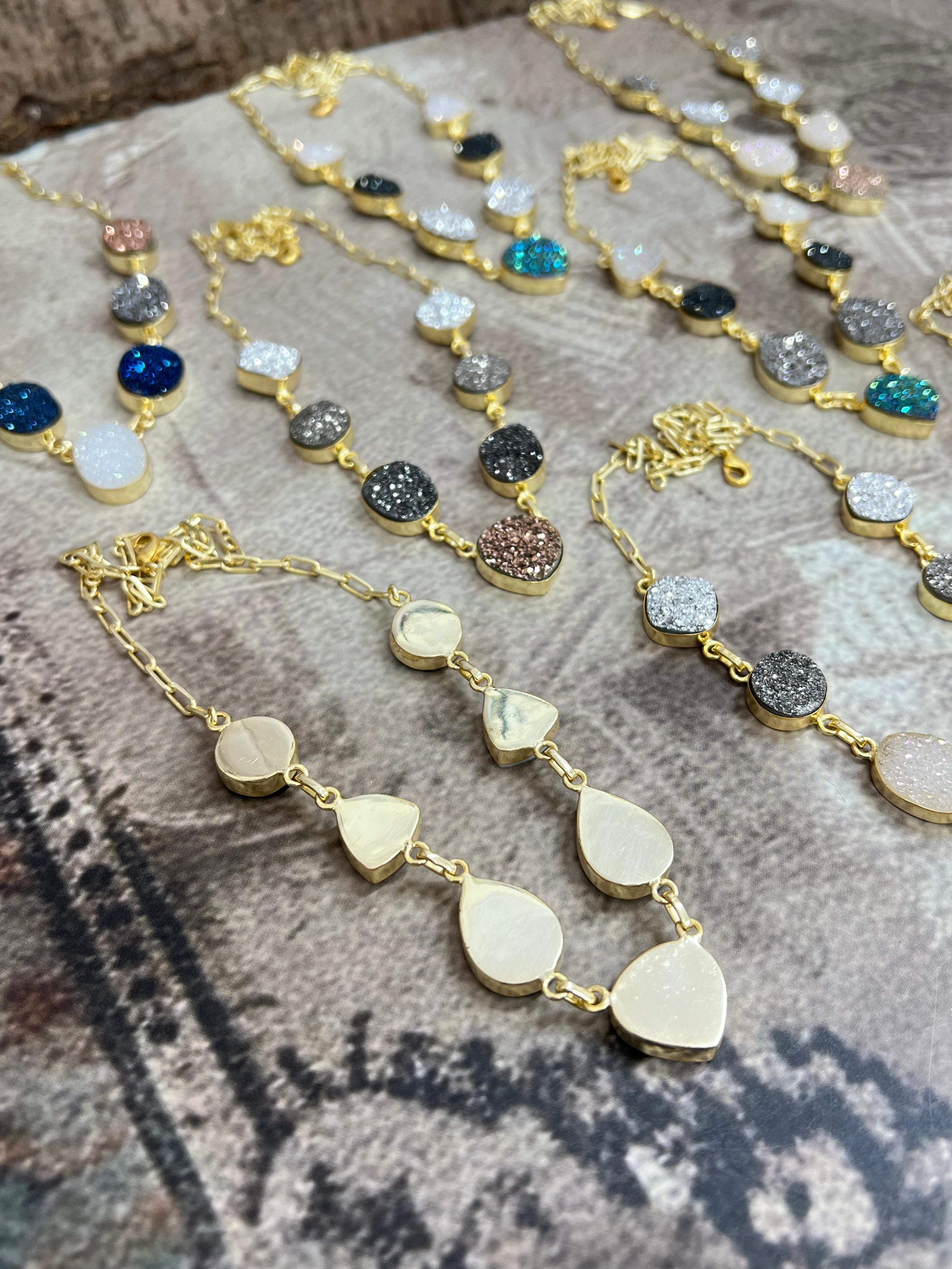 “The Boho Collection” Handmade Natural Druzy Necklace 8 Styles