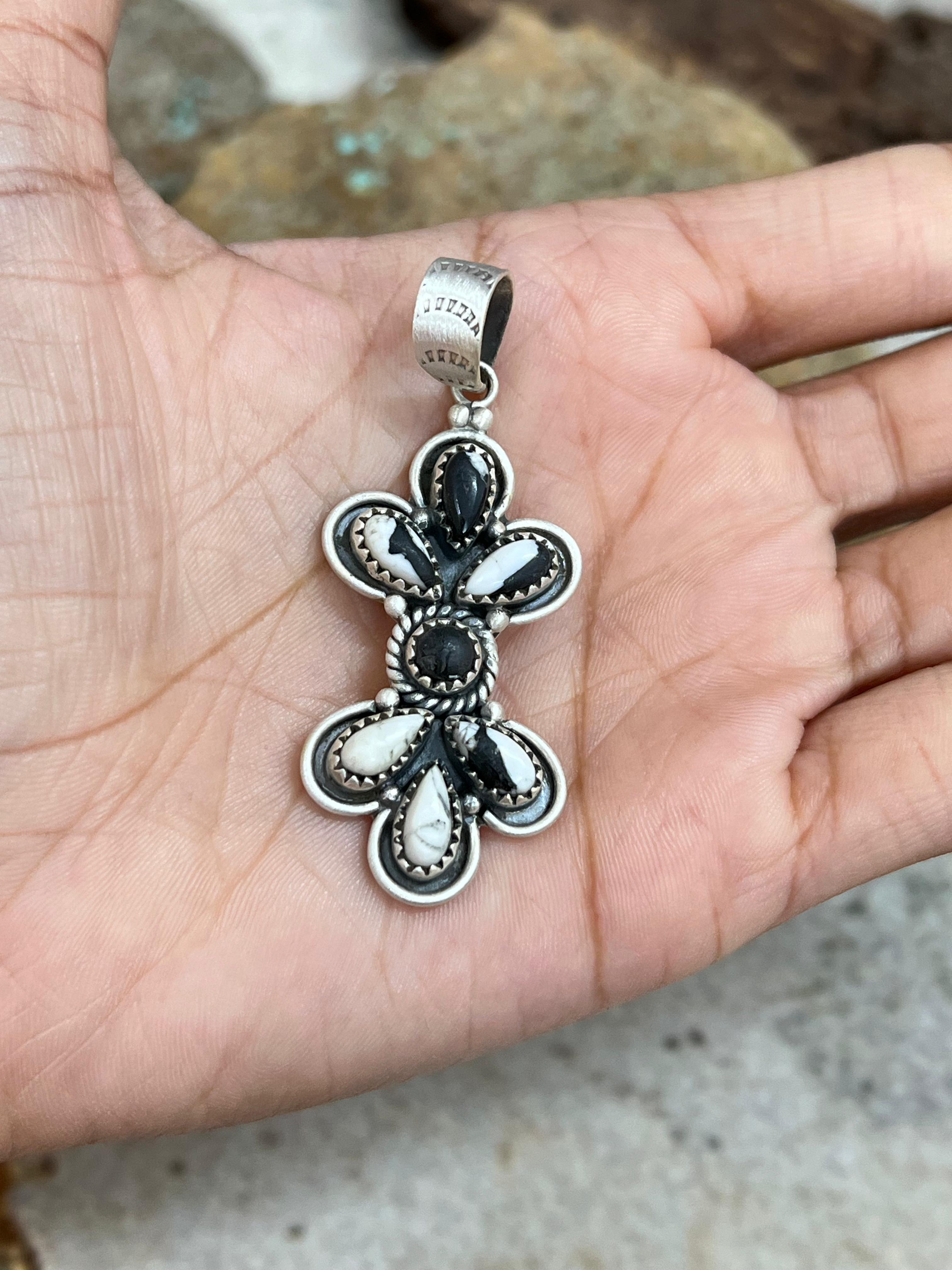 Handmade Sterling Silver White Buffalo Pendant Signed Nizhoni