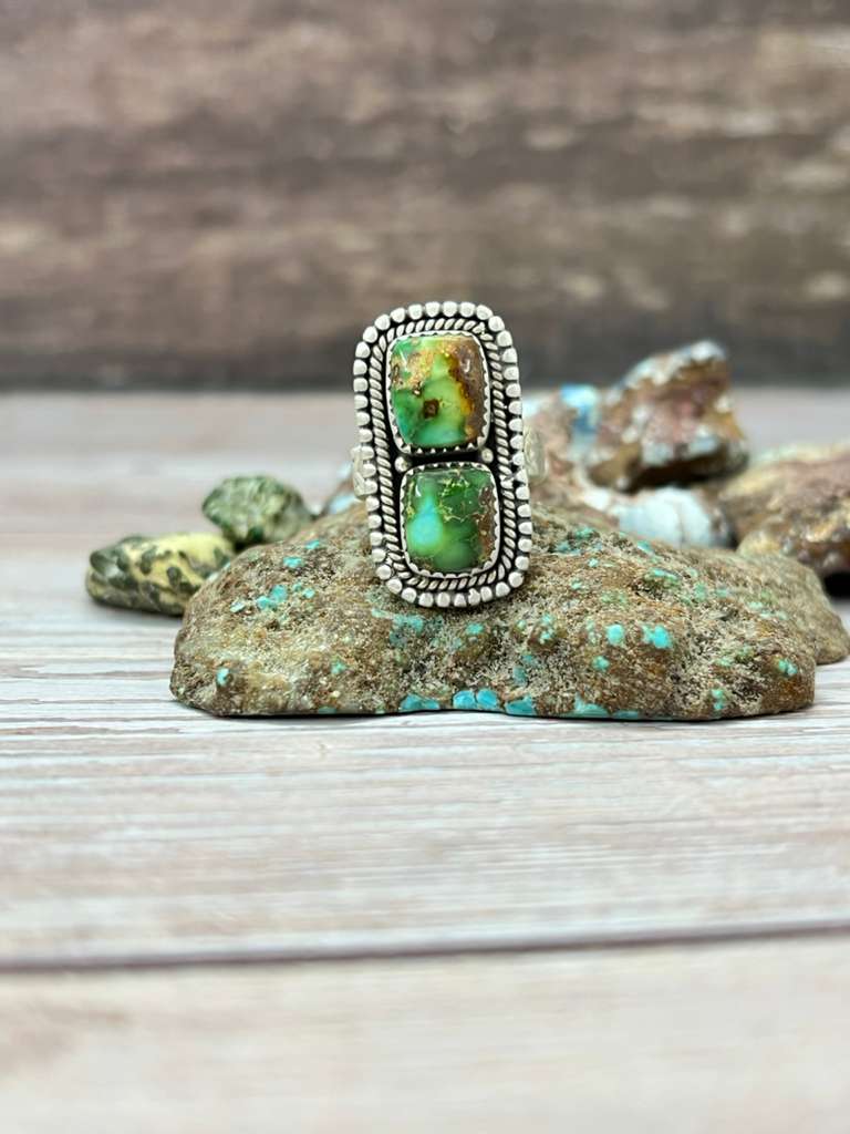 Handmade Sterling Silver Sonoran Mountain Turquoise Adjustable Ring "Signed Nizhoni" (8)