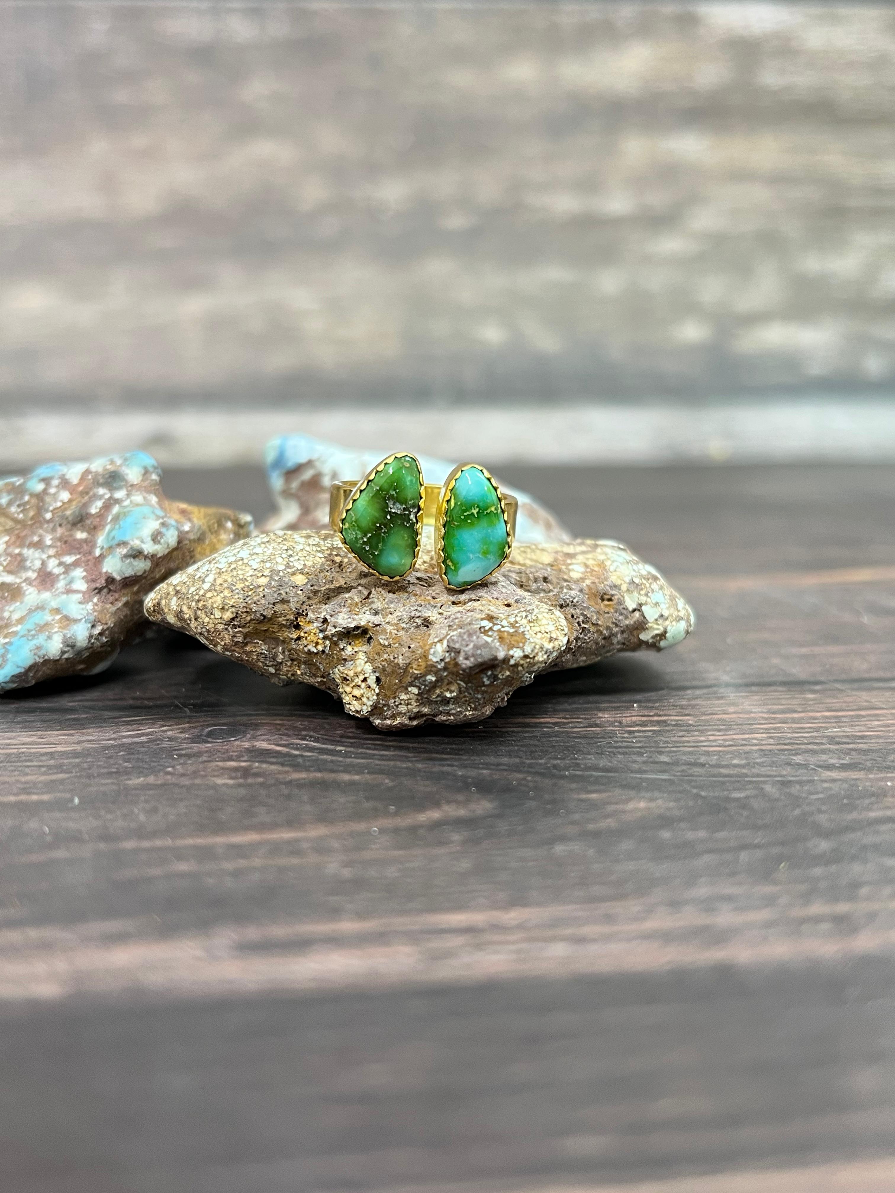 “The Golden Collection” Natural Sonoran Mountain Turquoise Adjustable Ring Gold Plated Sterling Silver