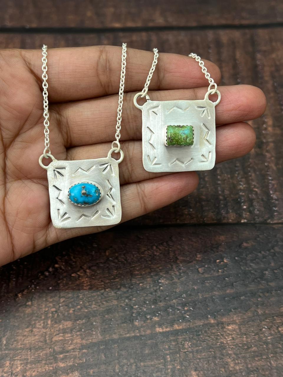 Handmade Sterling Silver Sonoran Mountain Turquoise and South Hill Turquoise Necklace "Signed Nizhoni"