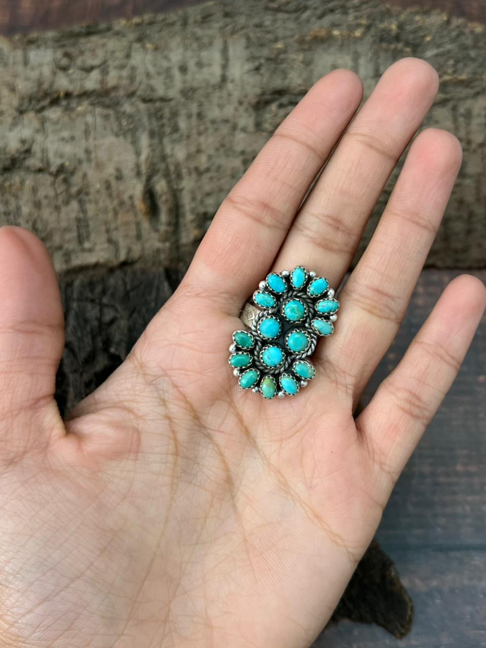 Handmade Sterling Silver Kingman Turquoise Adjustable Ring "Signed Nizhoni"