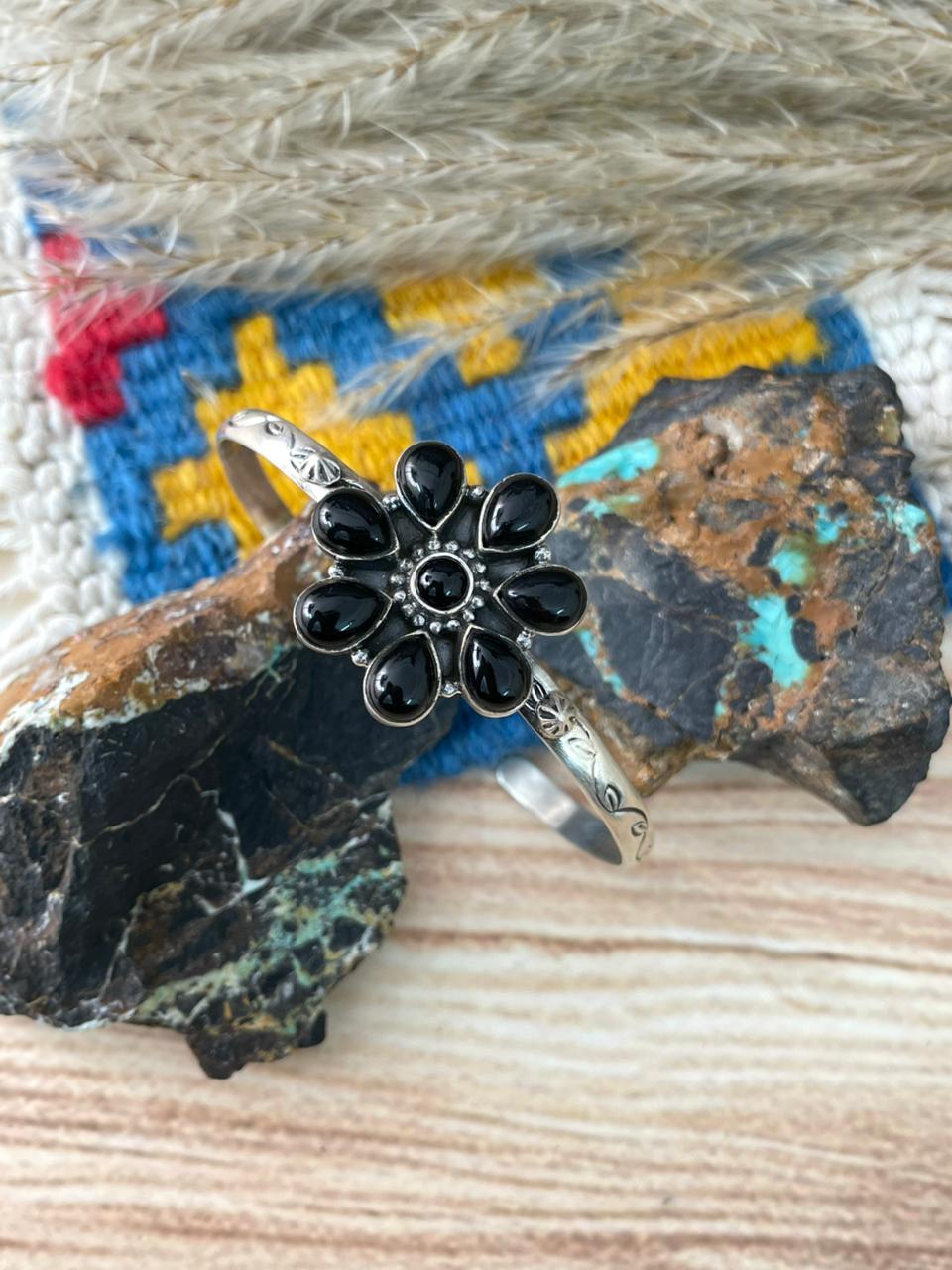 Handmade Sterling Silver Black Onyx Cuff Bracelet "Signed Nizhoni"