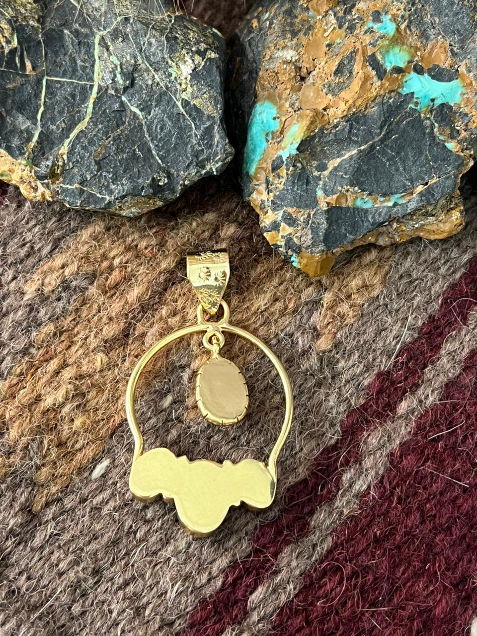 “The Golden Collection” Handmade Gold-Palted Golden Hills Turquoise Pendant