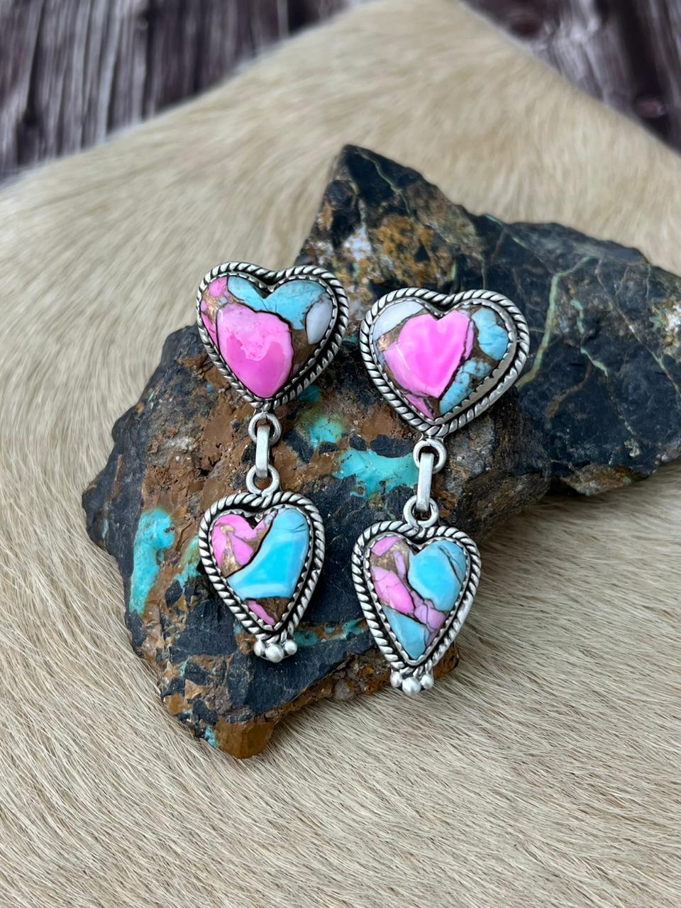 Handmade Sterling Silver Cotton Candy Post Dangle Earrings "Signed Nizhoni"