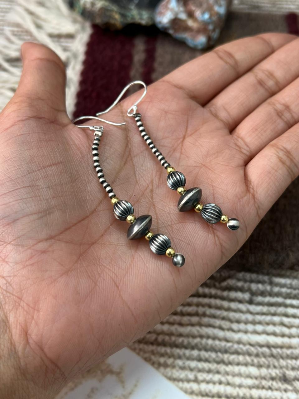 Handmade Sterling Silver Hook Dangle Beaded Earrings