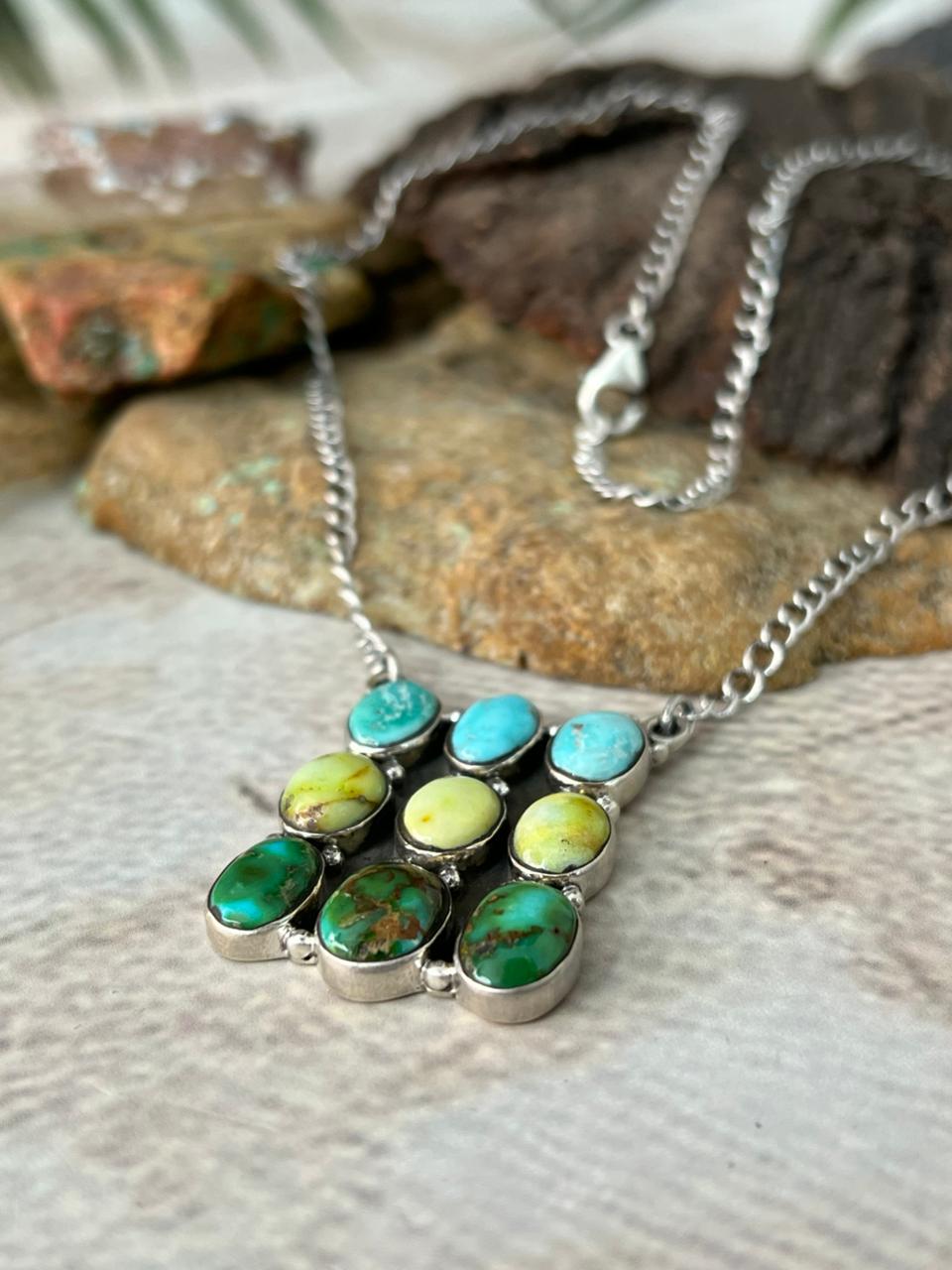 Handmade Sterling Silver Multi Stone Necklace "Signed Nizhoni"