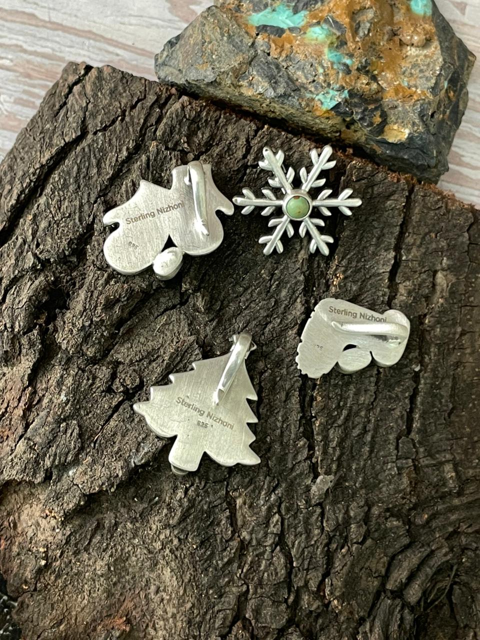 "Christmas Collection" Handmade Sterling Silver Kingman Turquoise Hat Pin" Signed Nizhoni"