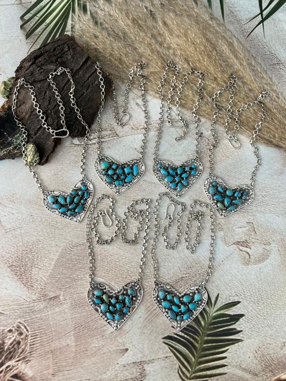 Handmade Sterling Silver Arizona Blue Turquoise Heart Necklace "Signed Nizhoni"