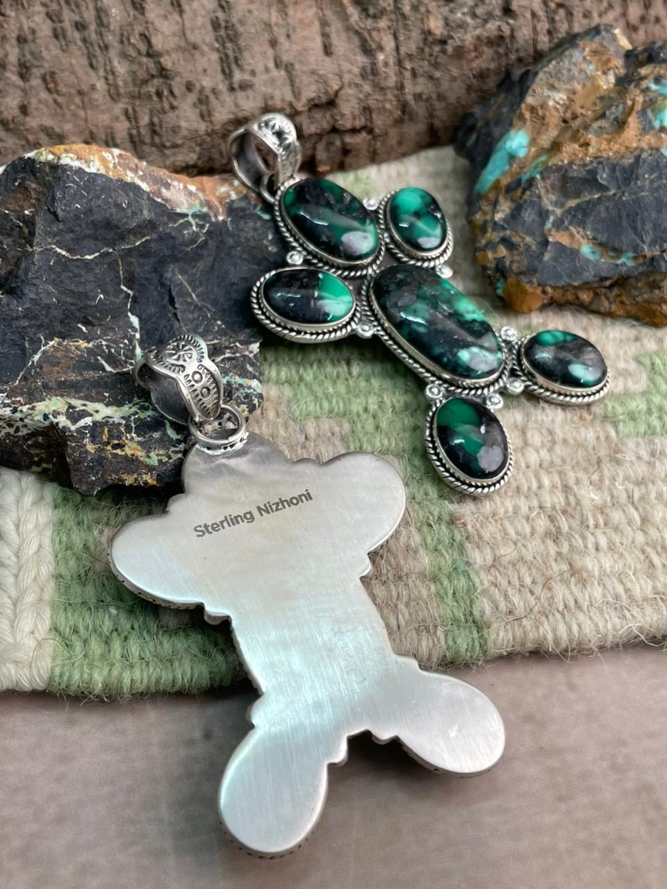 Handmade Sterling Silver Emerald Rose Pendant "Signed Nizhoni"