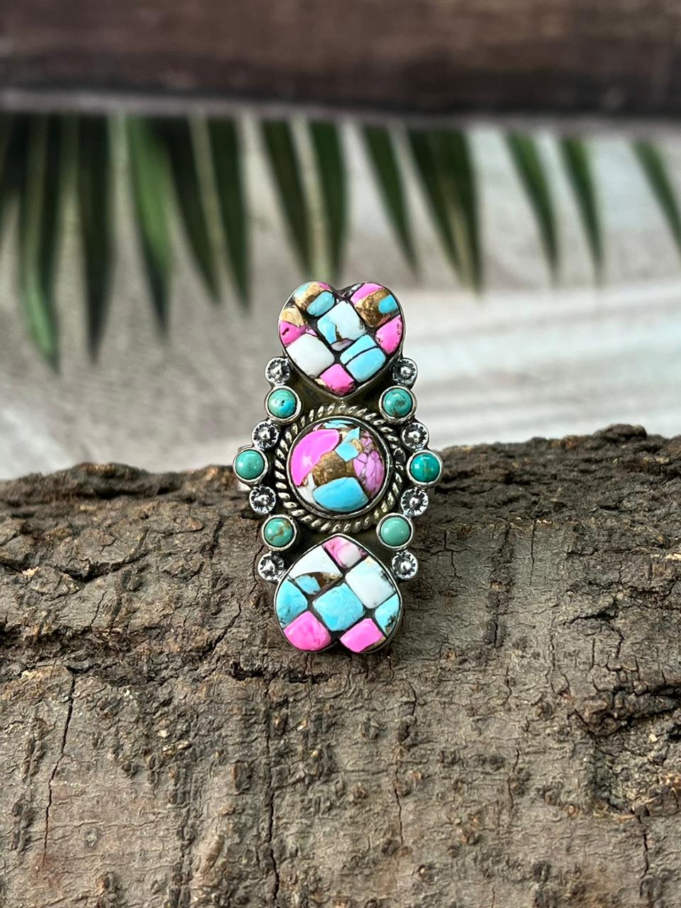 Handmade Sterling Silver Cotton Candy Adjustable Ring "Signed Nizhoni"