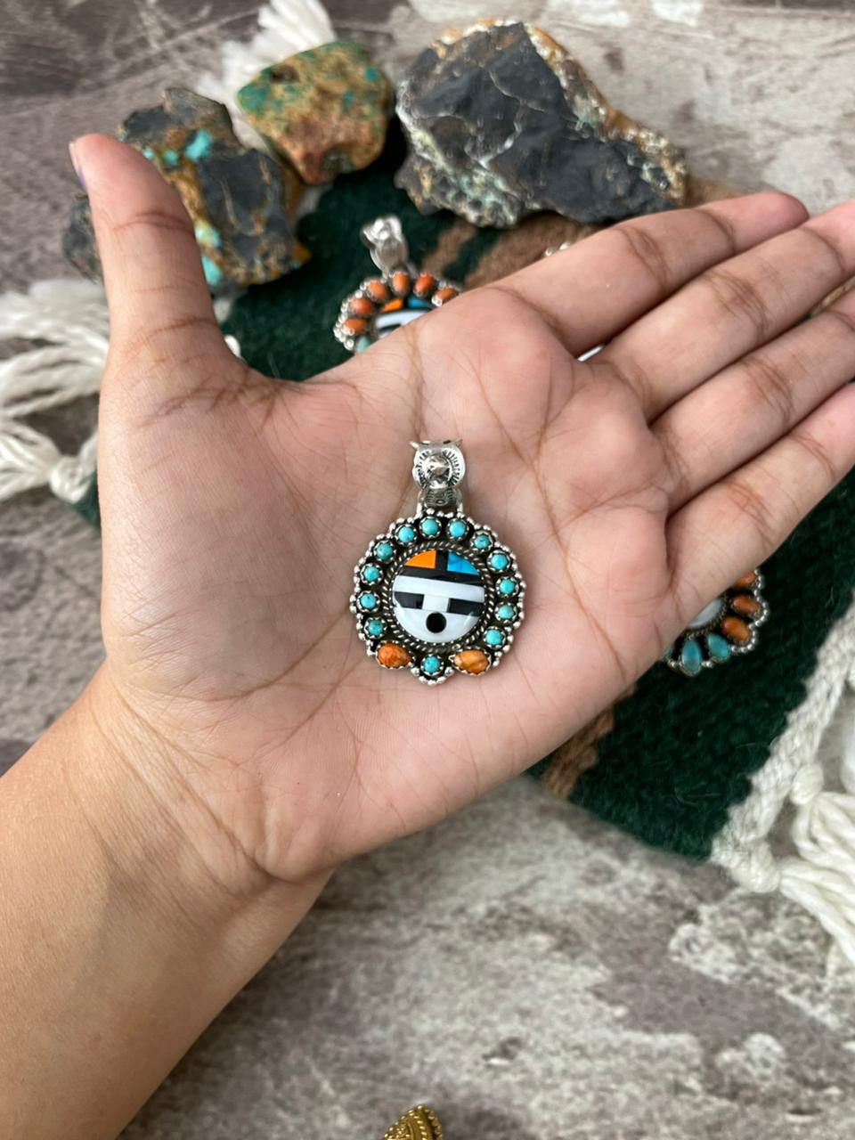 Handmade Sterling Silver Turquoise and MOP Pendant "Signed Nizhoni"