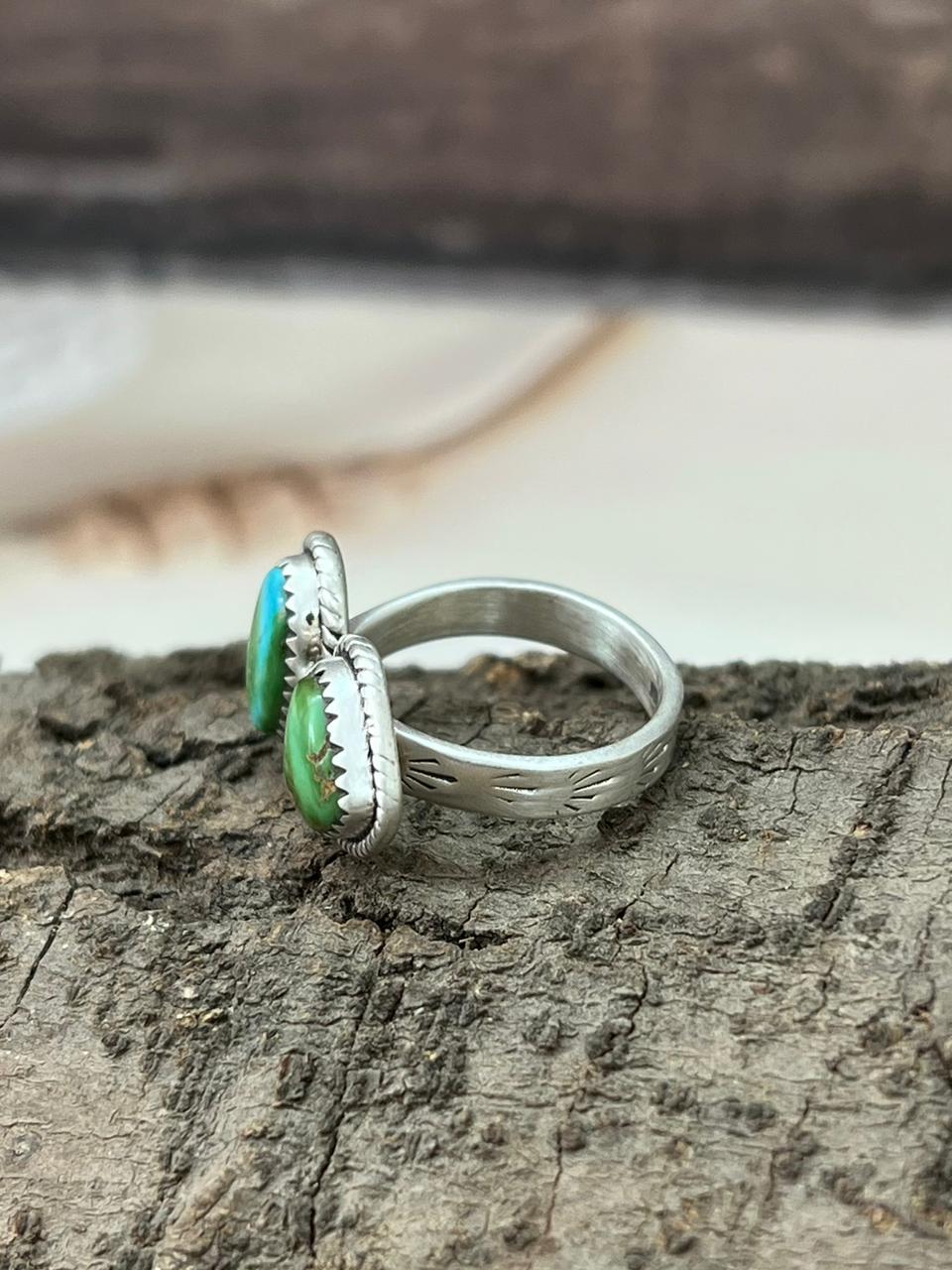 Handmade Sterling Silver Sonoran Mountain Turquoise Adjustable Ring "Signed Nizhoni"