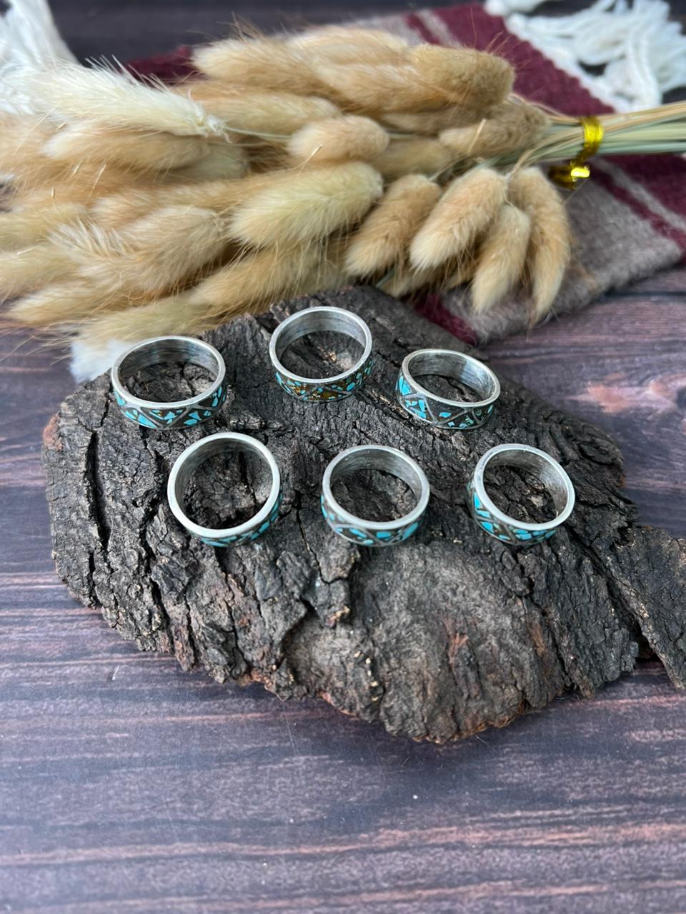 Handmade Sterling Silver Number 8 Turquoise INLAY BAND Ring "Signed Nizhoni"
