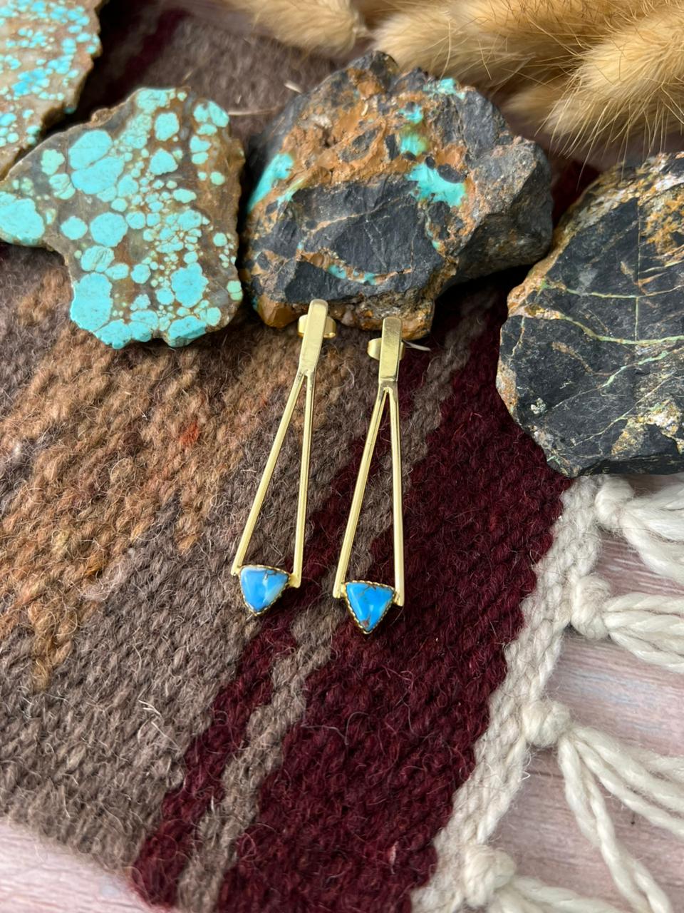 “The Golden Collection” Handmade Natural Golden Hills Turquoise Post Dangle Earrings