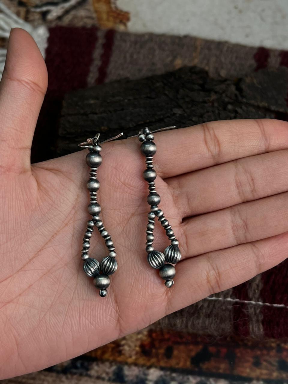 Handmade Sterling Silver Beaded Hook Earrings "Signed Nizhoni"