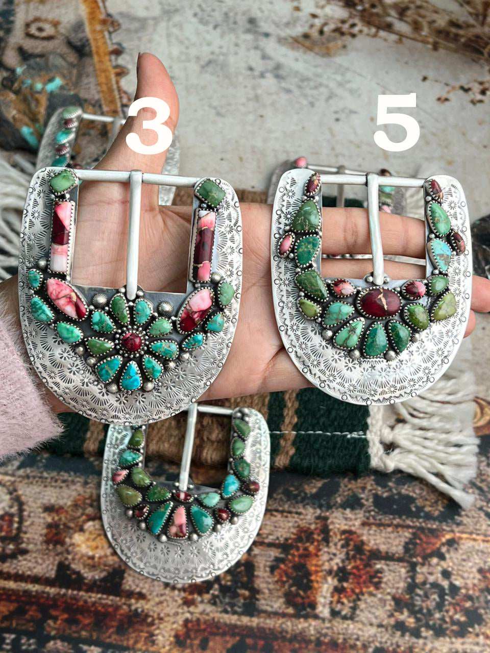 Handmade Sterling Silver Dahlia Rose with Emerald Valley Turquoise Buckle "Signed Nizhoni"