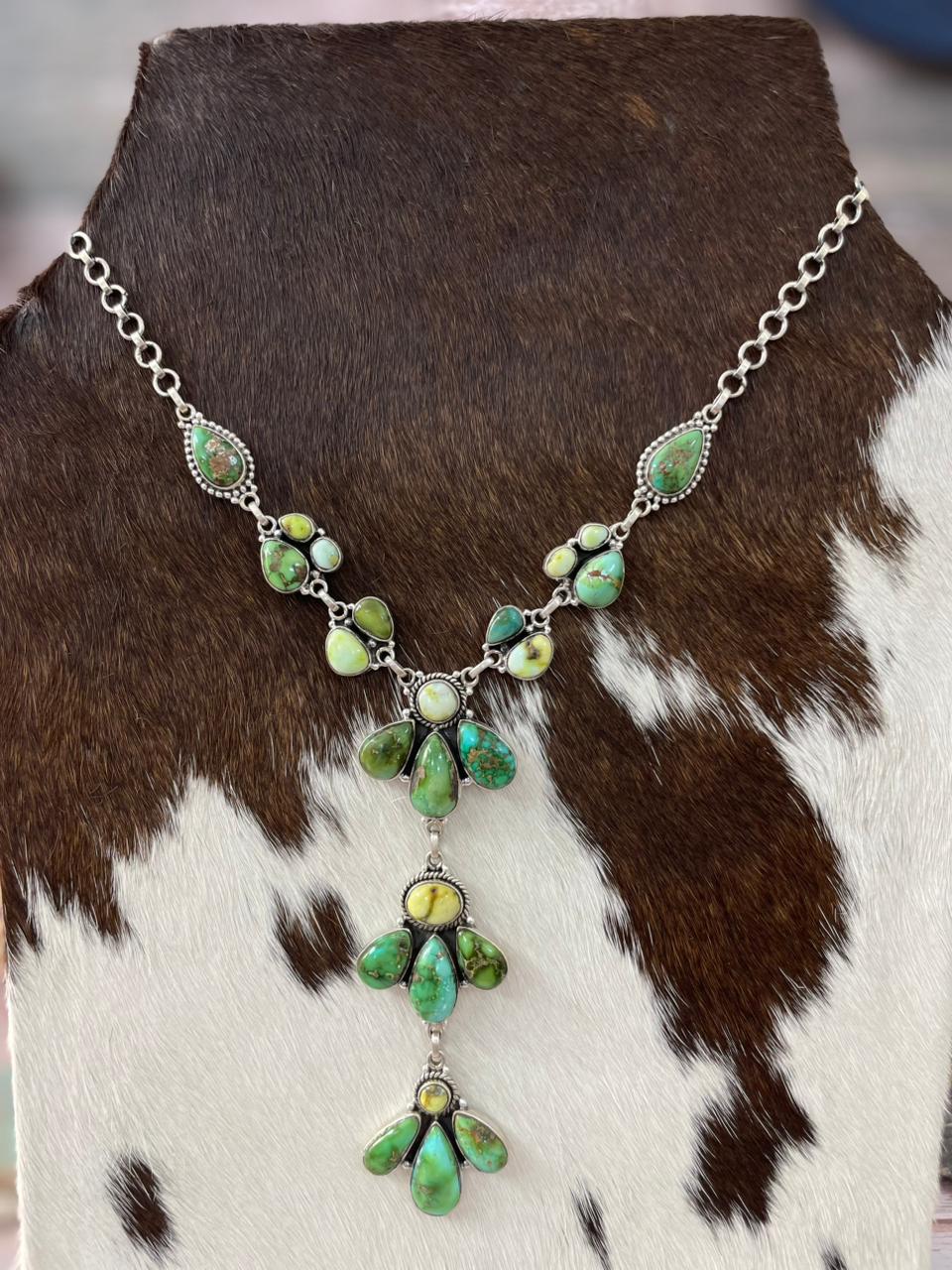 Handmade Sterling Silver Palomino With Sonoran Mountain Turquoise Necklace "Signed Nizhoni"