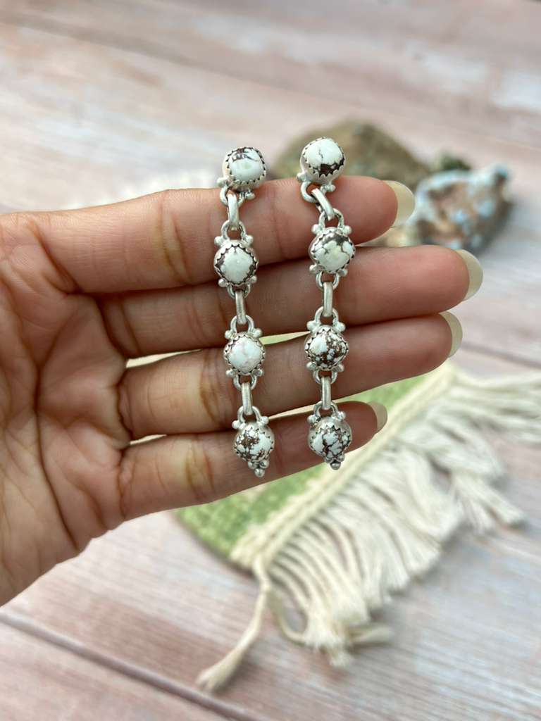 Handmade Sterling Silver Wild Horse Magnesite Post Dangle Earrings "Signed Nizhoni"