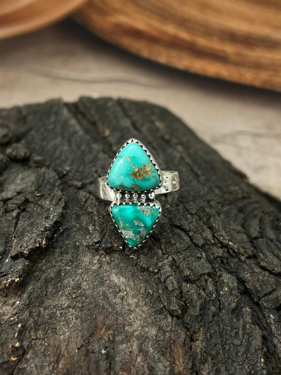 Handmade Sterling Silver Number 8 Turquoise Adjustable Ring "Signed Nizhoni"