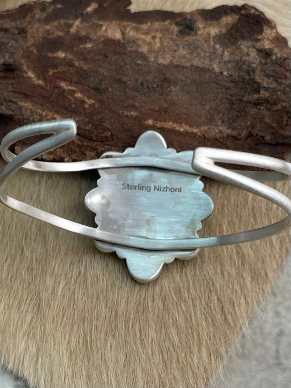 Handmade Sterling Silver Blackjack Turquoise Bracelet "Signed Nizhoni"