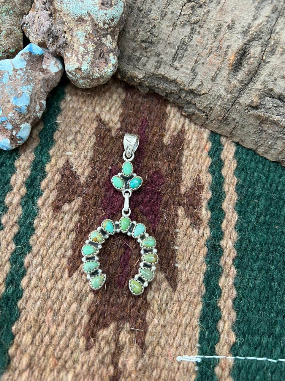 Handmade Sterling Silver Kingman Turquoise Naja Pendant "Signed Nizhoni"