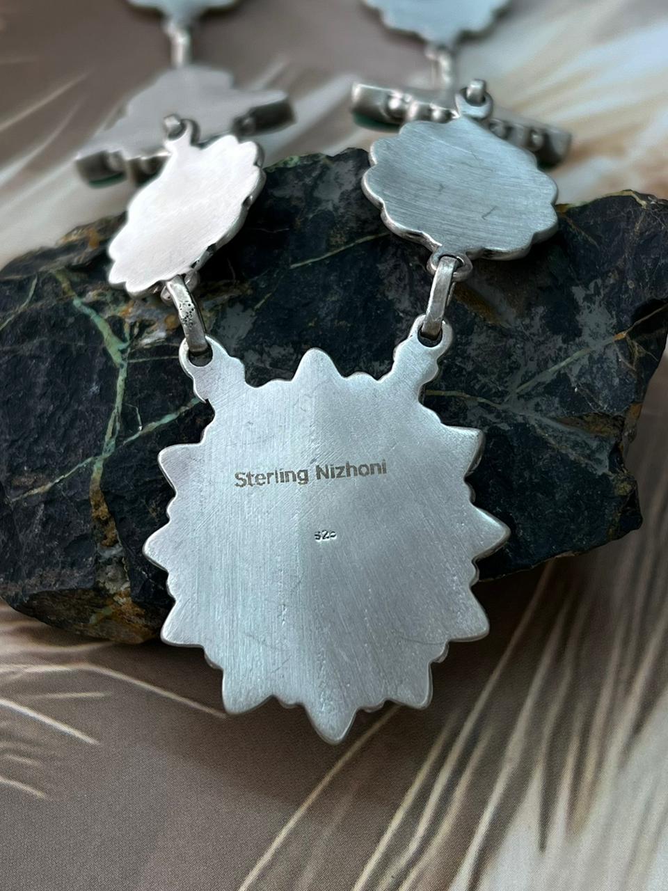 Handmade Sterling Silver Kingman Turquoise with Wild Horse Magnesite Necklace "Signed Nizhoni"