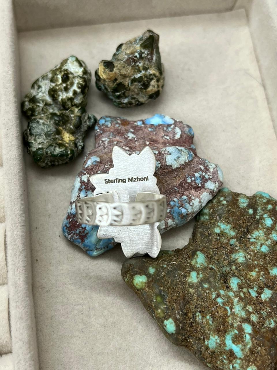 Handmade Sterling Silver Palomino with Golden Hills Turquoise Adjustable Ring " Signed Nizhoni"