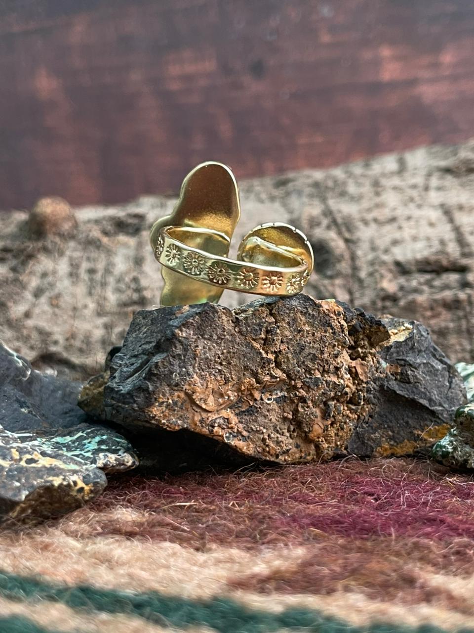 “The Golden Collection” Handmade Number 8 Turquoise with Gold Adjustable Ring