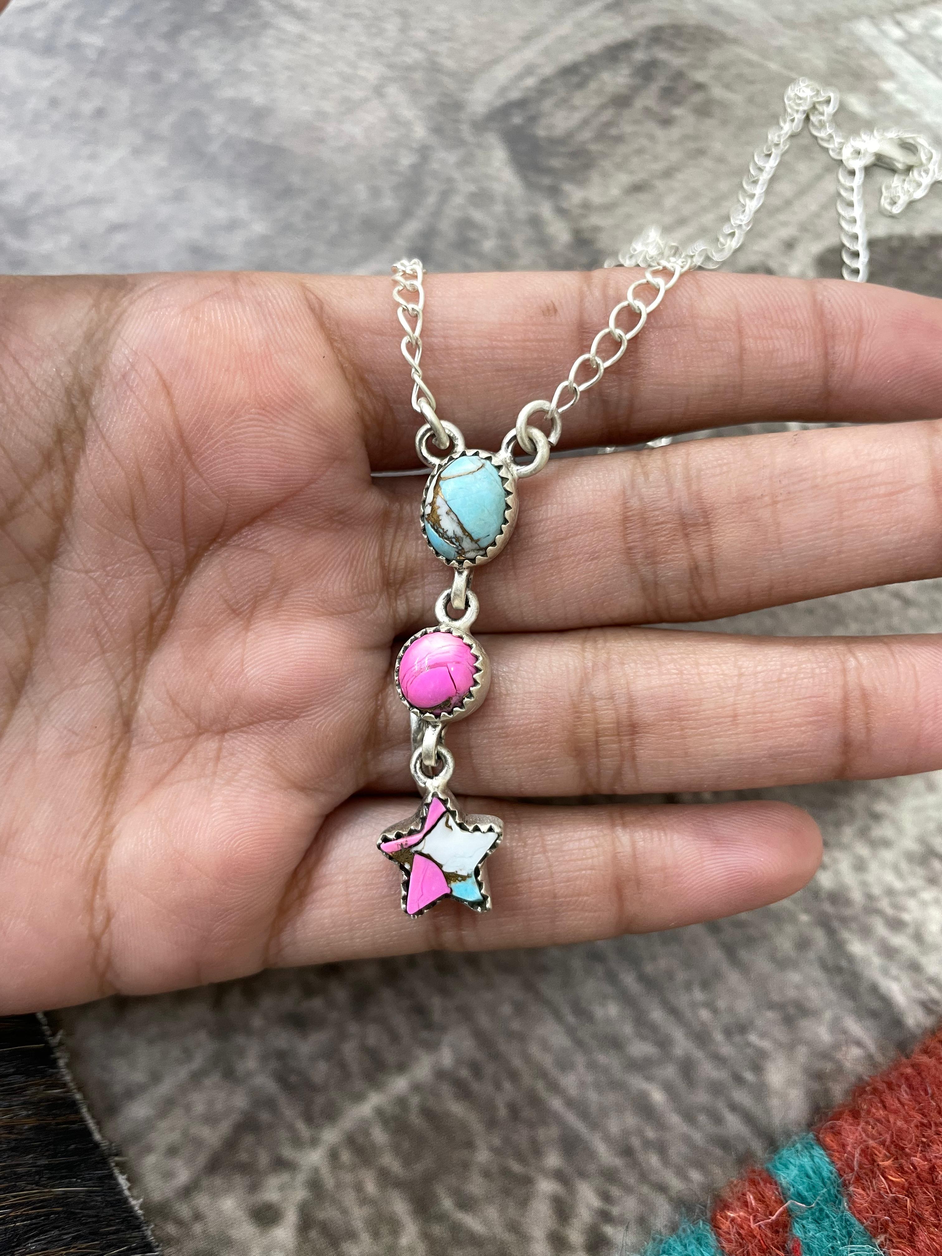 Handmade Sterling Silver Cotton Candy Necklace Signed Nizhoni