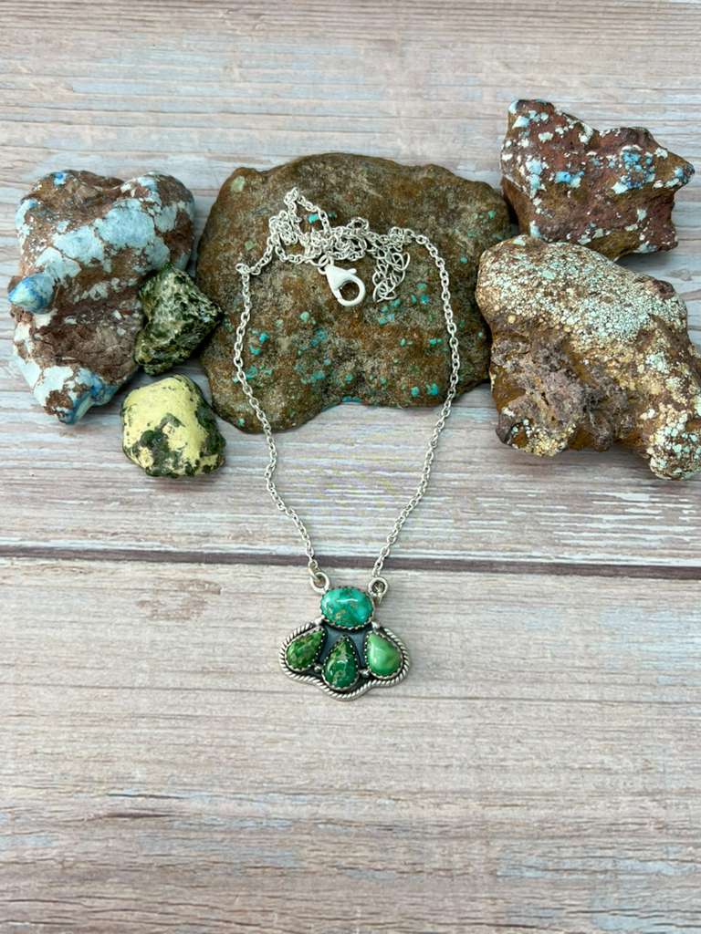 Handmade Sterling Silver Emerald Valley Turquoise Necklace "Signed Nizhoni"