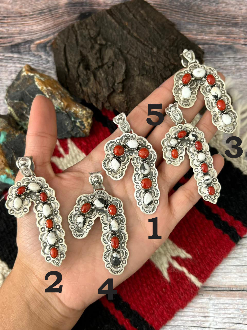 "Christmas Collection" Handmade Sterling Silver White Buffalo with Coral Pendant "Signed Nizhoni"