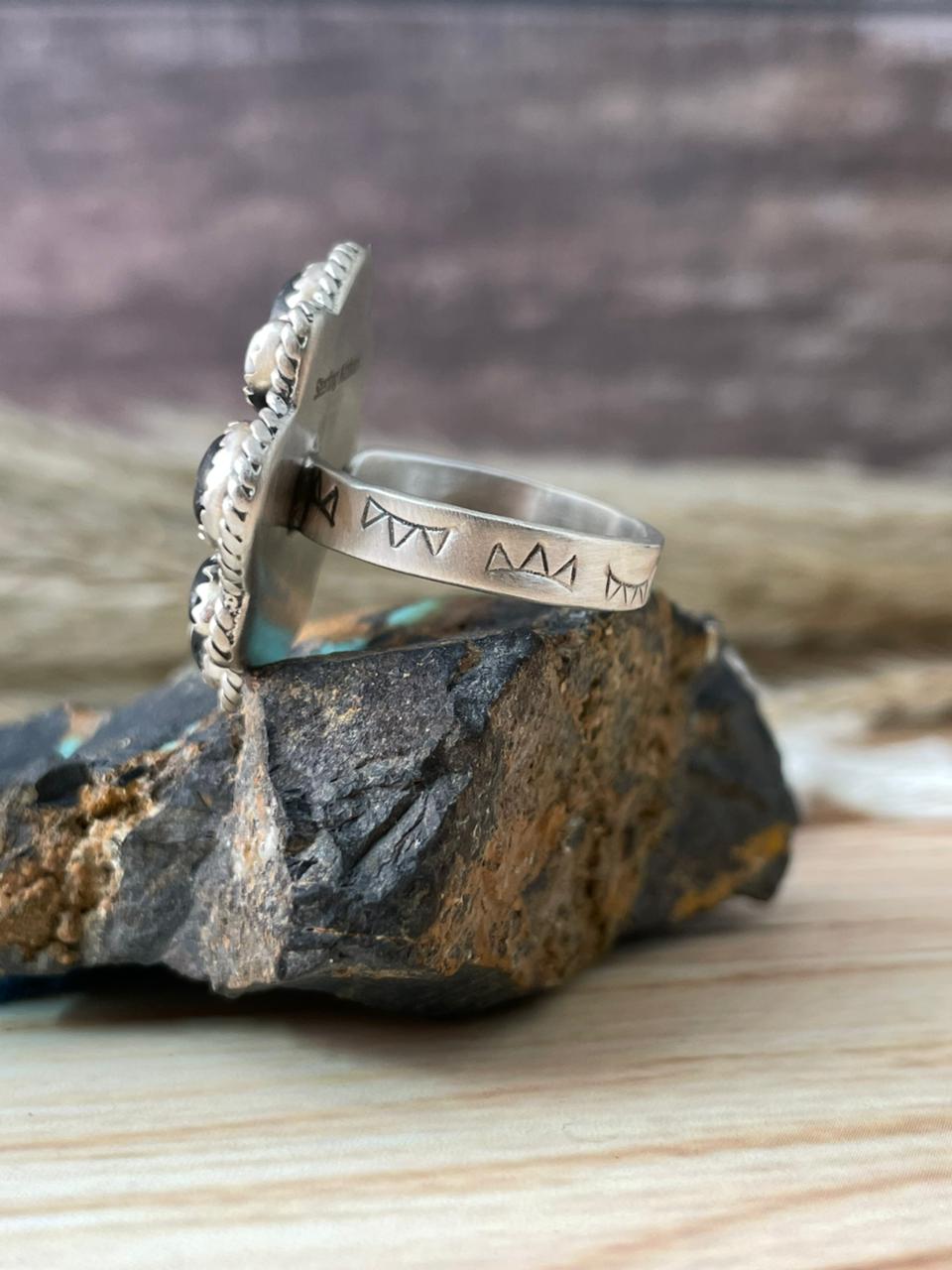 Handmade Sterling Silver White Buffalo with Orange Mojave Adjustable Ring "Signed Nizhoni"