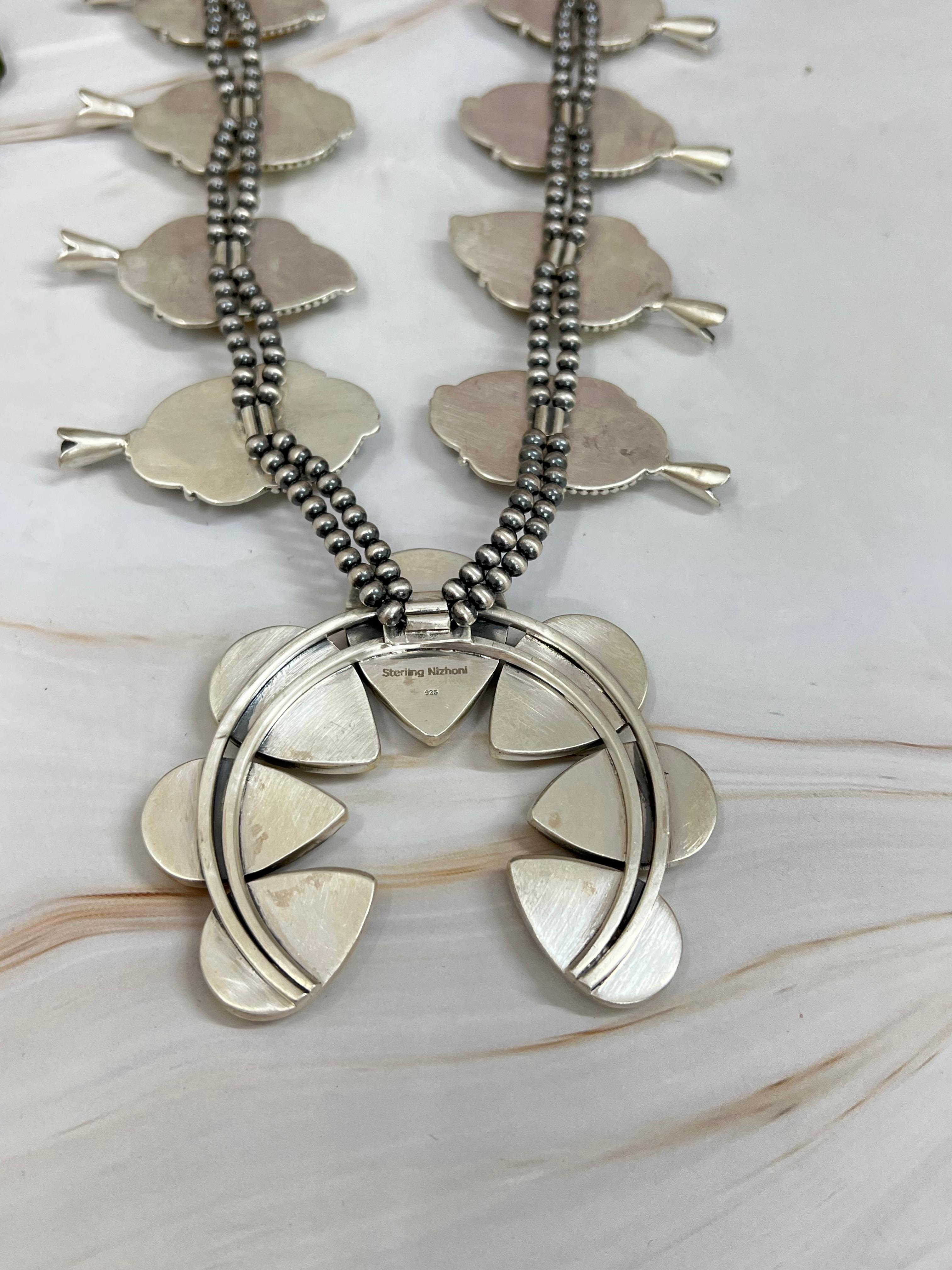 Handmade Sterling Silver Honey Dahlia Necklace with Signed Nizhoni