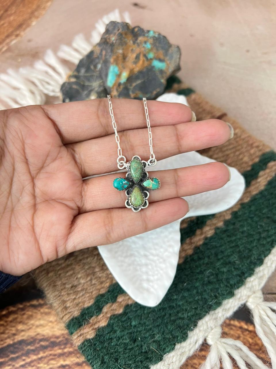 Handmade Sterling Silver Emerald Valley Necklace "Signed Nizhoni"