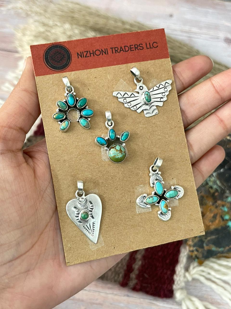 Handmade Sterling Silver Kingman Turquoise Pendant Card