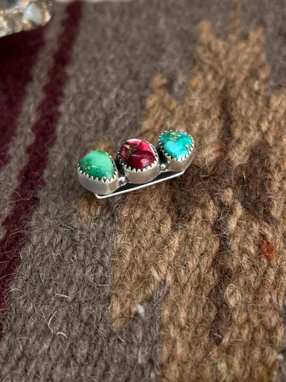 Handmade Sterling Silver Dahlia Rose with Emerald Valley Turquoise Watch Charms "Signed Nizhoni"