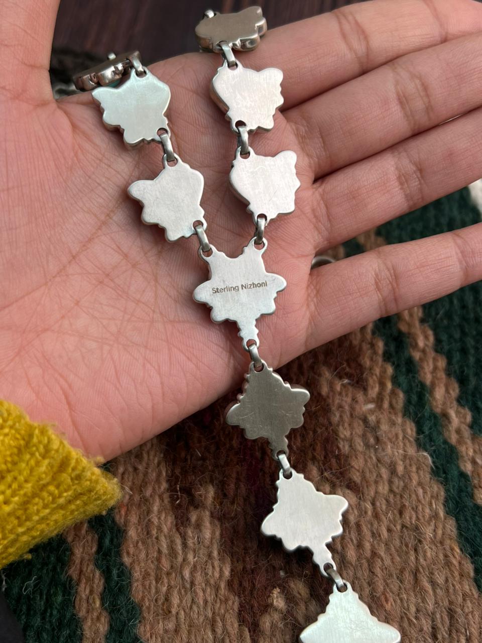 "Heart Collection" Handmade Sterling Silver Kingman Turquoise Necklace "Signed Nizhoni"