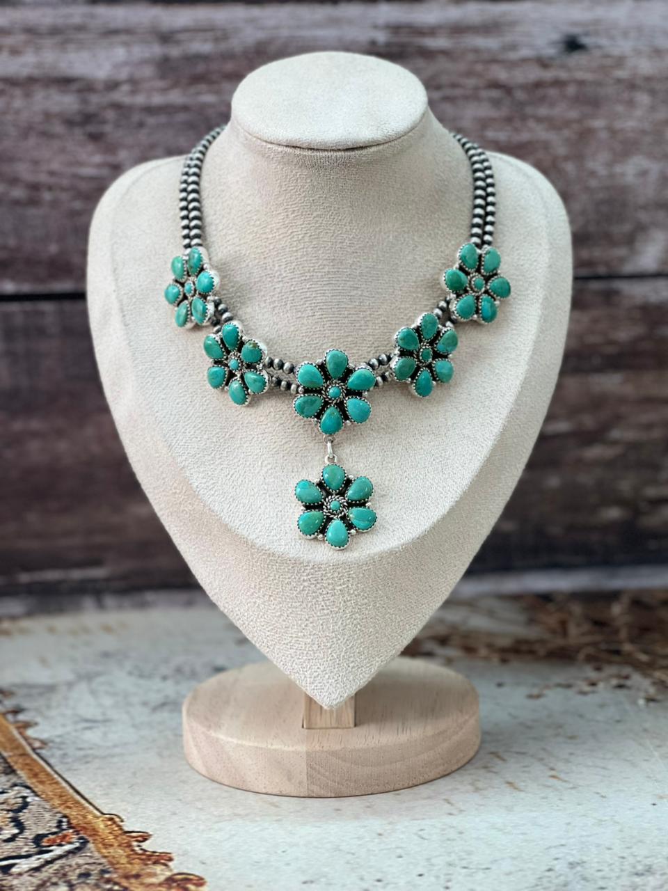 Handmade Sterling Silver Beaded Multi Stone Necklace "Signed Nizhoni"