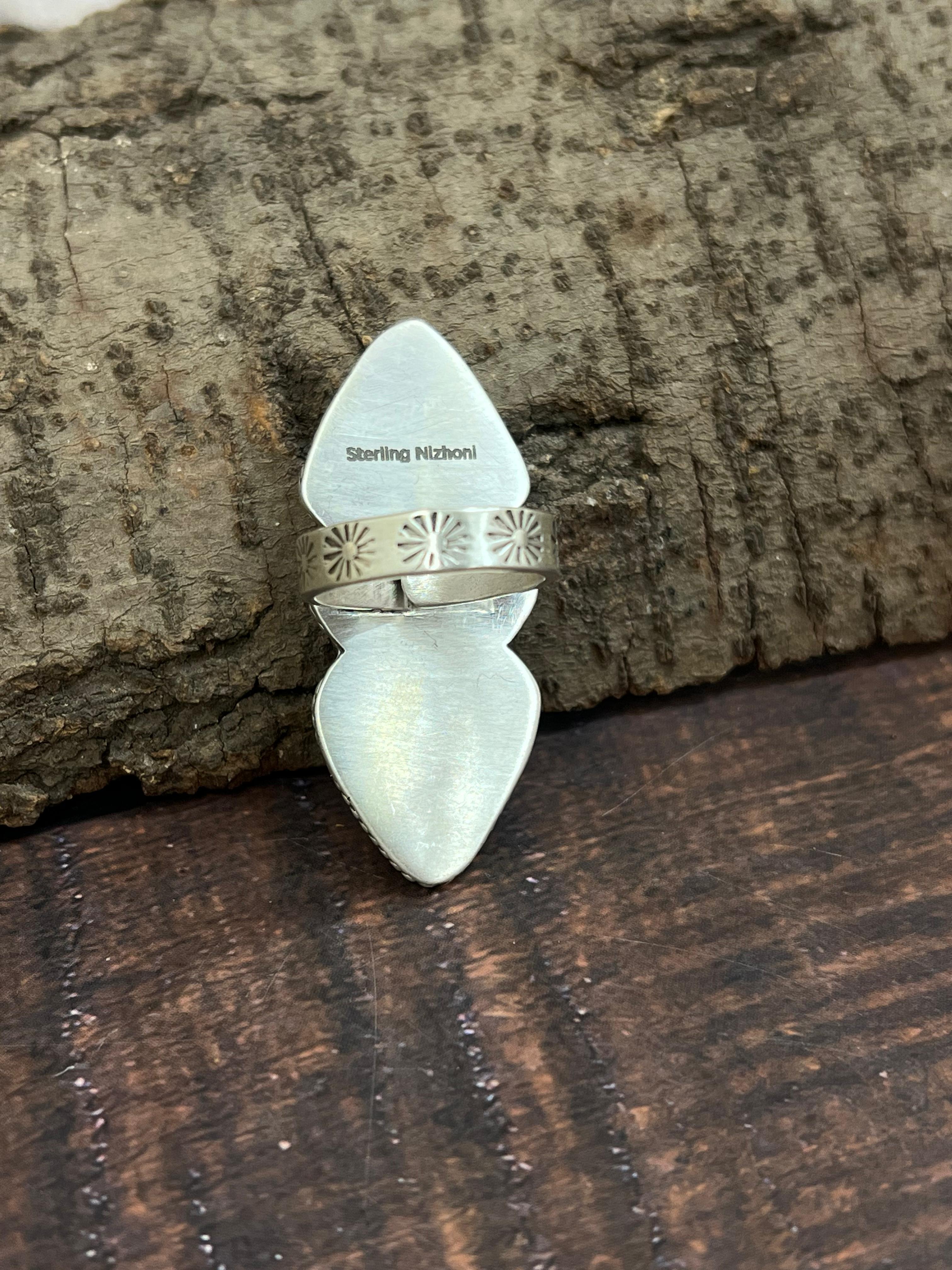 Handmade Sterling Silver Starfox Variscite Adjustable Ring Signed Nizhoni