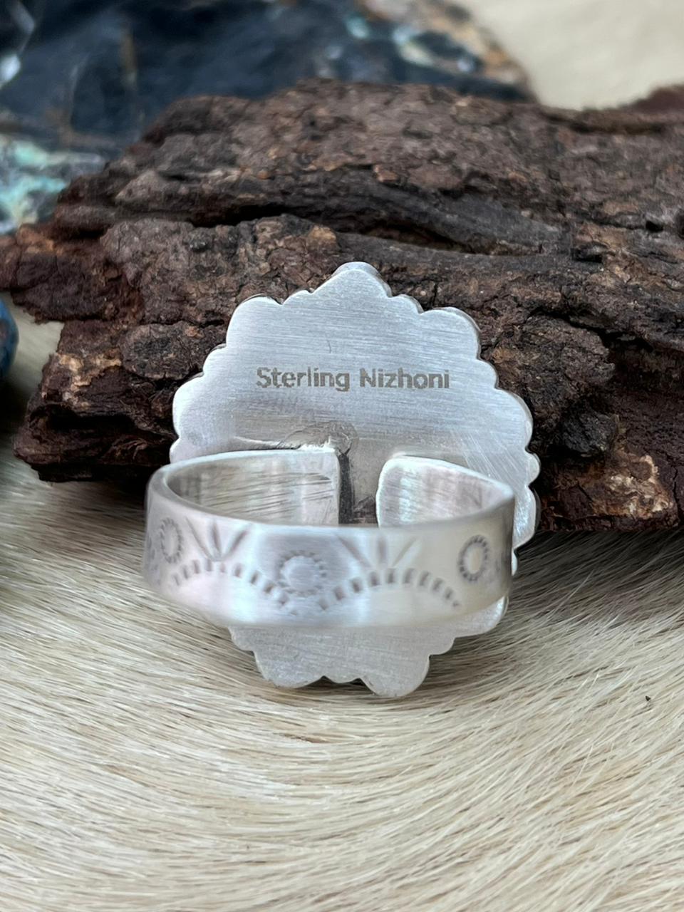 Handmade Sterling Silver White Buffalo Adjustable Ring "Signed Nizhoni"