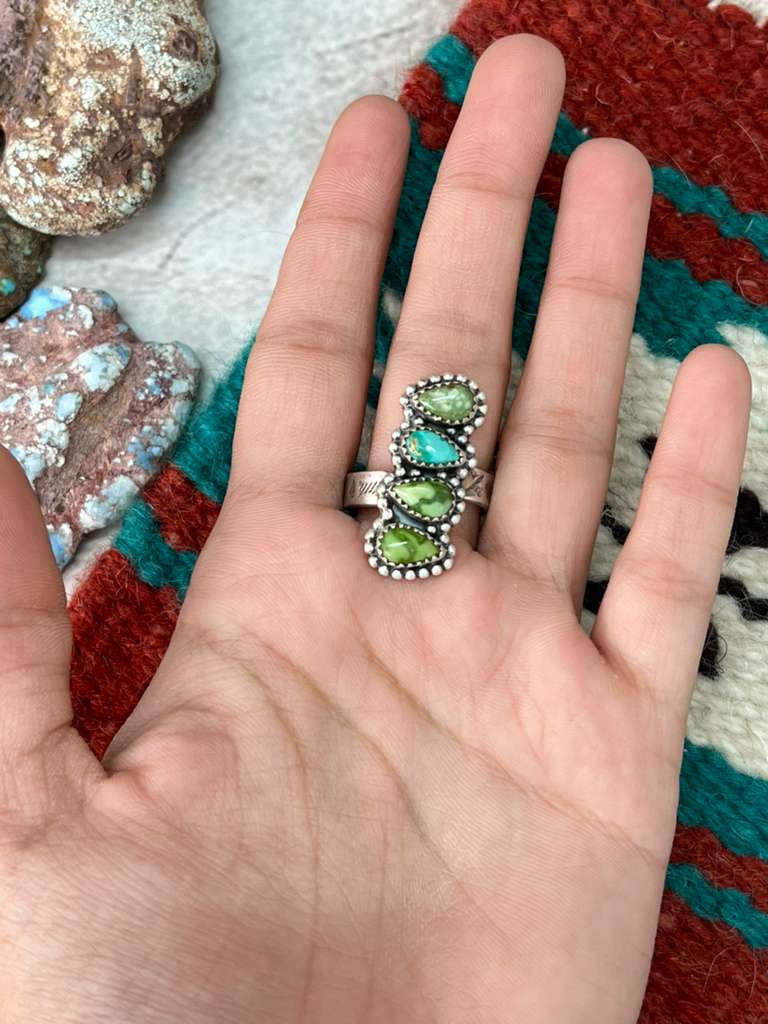 Handmade Sterling Silver Sonoran Mountain Turquoise Adjustable Rings "Signed Nizhoni"