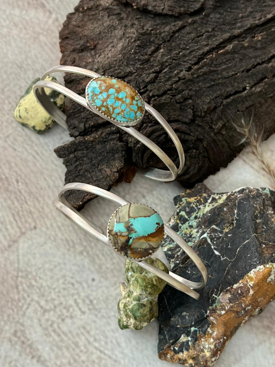 Handmade Sterling Silver Royston Ribbon Turquoise & Number 8 Cuff Bracelet "Signed Nizhoni"
