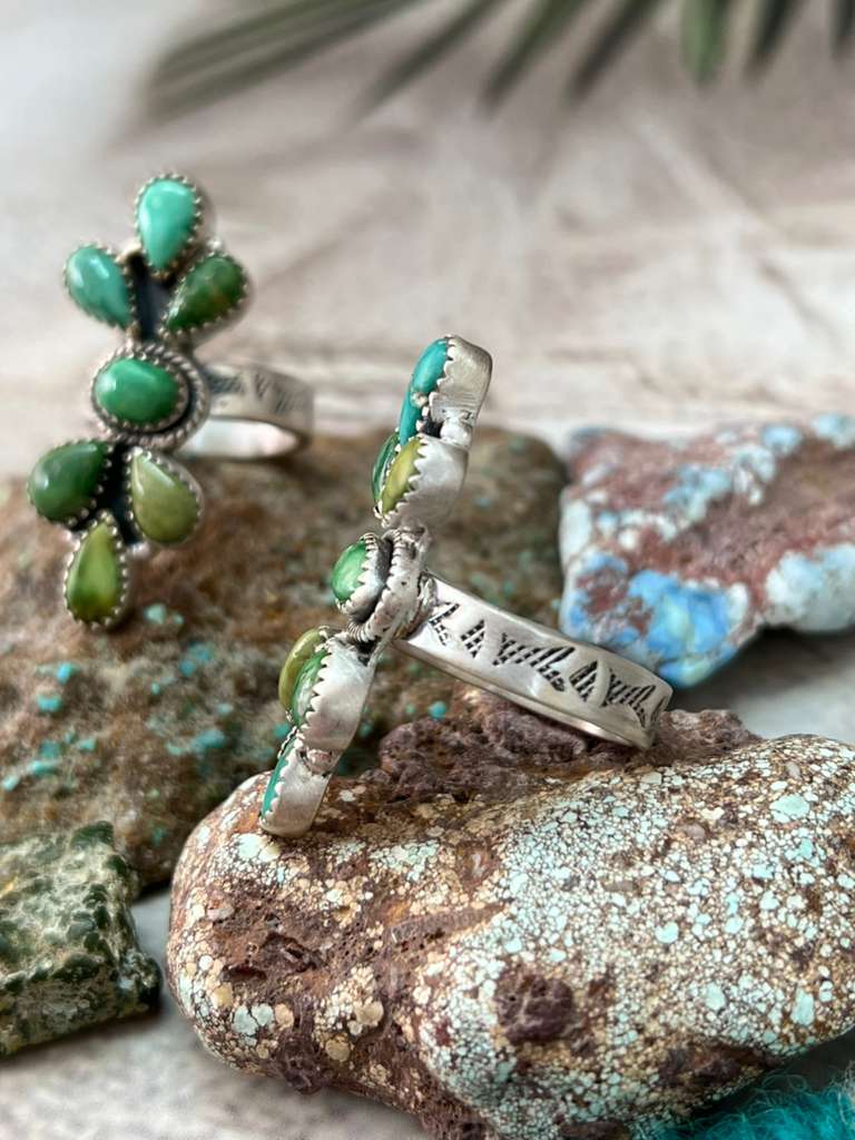 Handmade Sterling Silver Sonoran Mountain Turquoise Adjustable Rings "Signed Nizhoni"