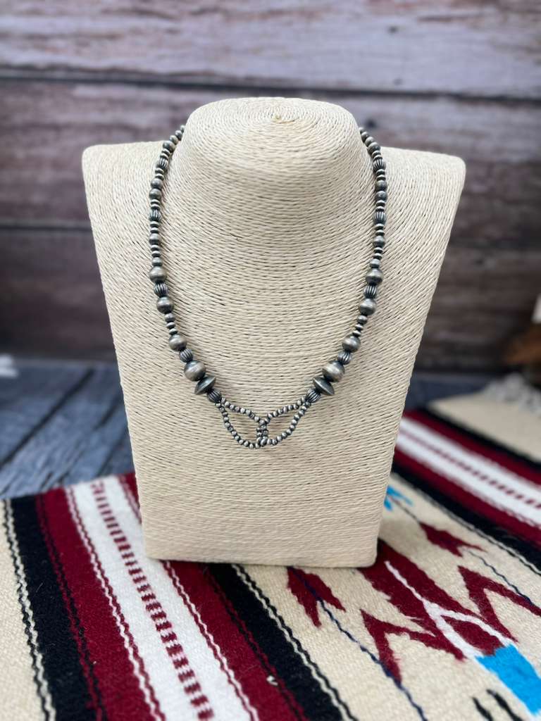 Handmade Sterling Silver Beaded Necklace with Signed Nizhoni