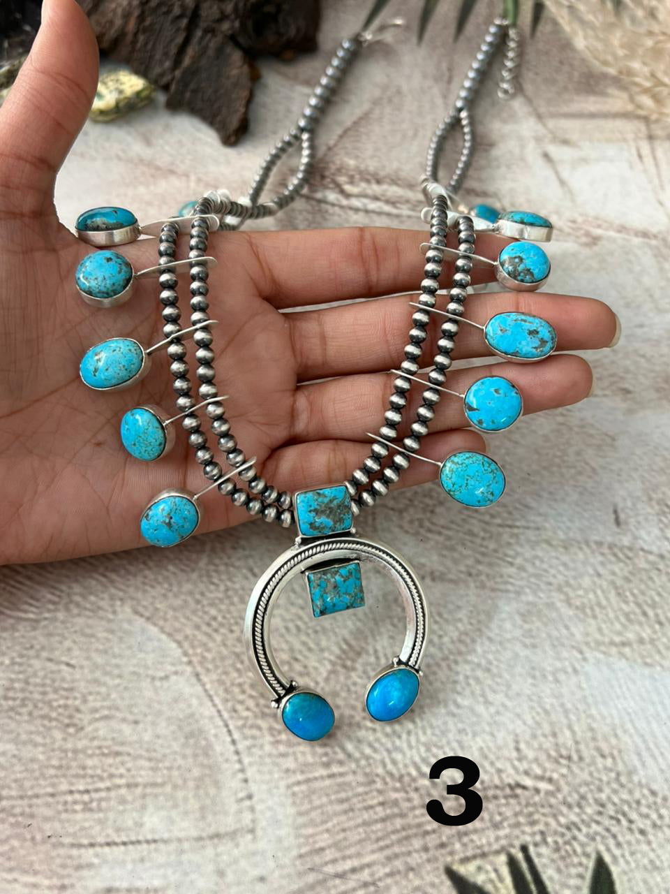 Handmade Sterling Silver Blue Bird with Arizona Blue Turquoise Beaded Necklace "Signed Nizhoni"