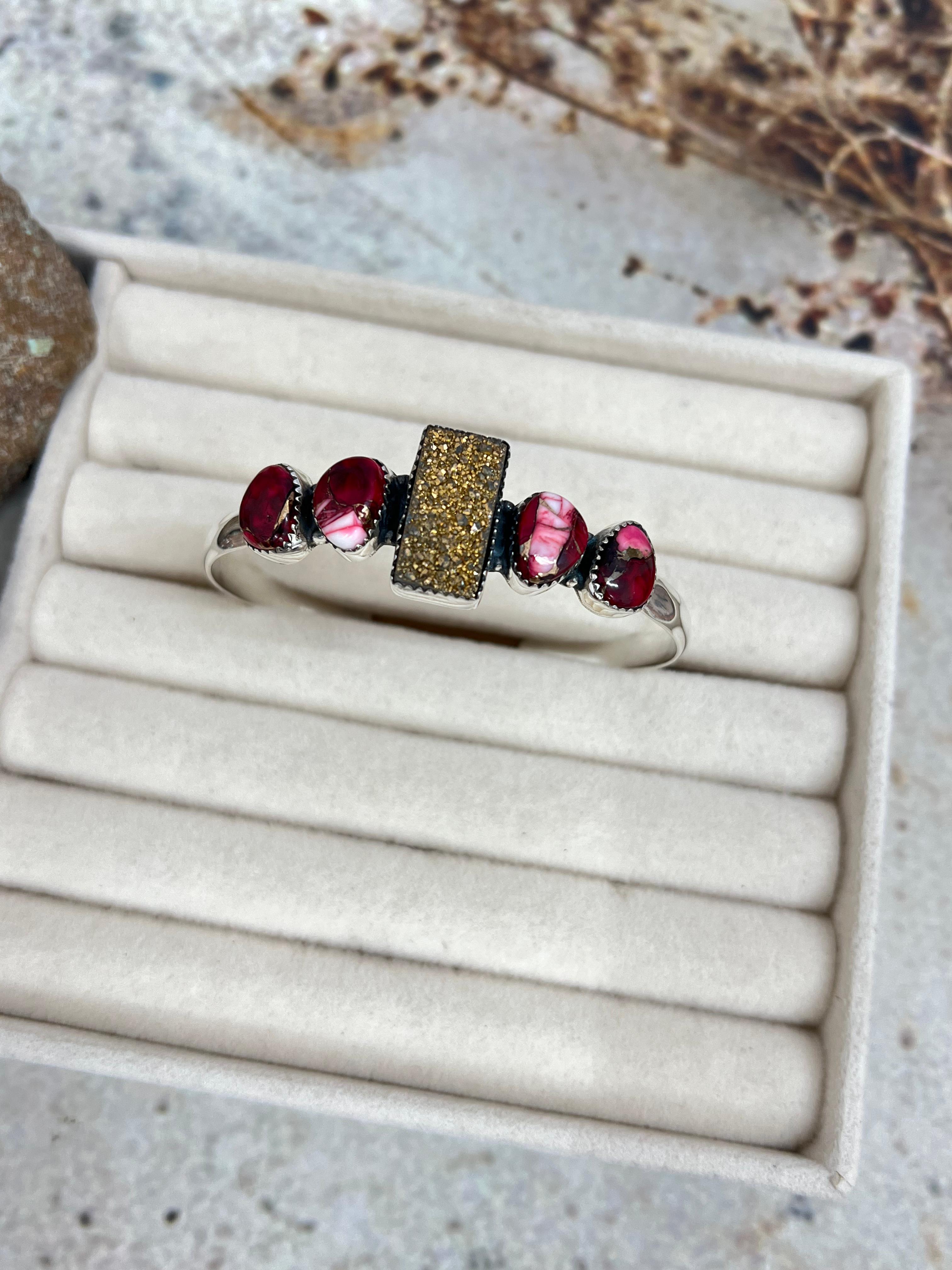 Handmade Sterling Silver Rose Dahlia with Druzy Bracelet with Signed Nizhoni