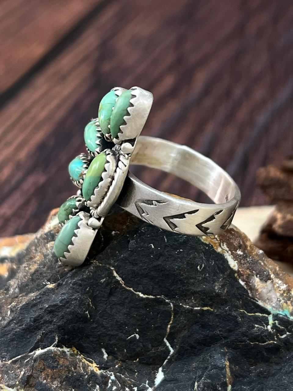 Handmade Sterling Silver Kingman Turquoise Adjustable Ring "Signed Nizhoni"